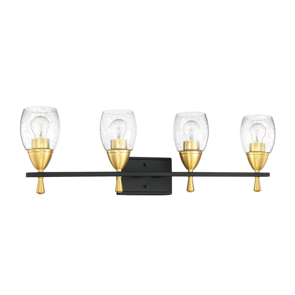 Luminance Sunset Lighting F7534-23 Kelston Four Light Vanity, Clear Seedy Steel Round Glass