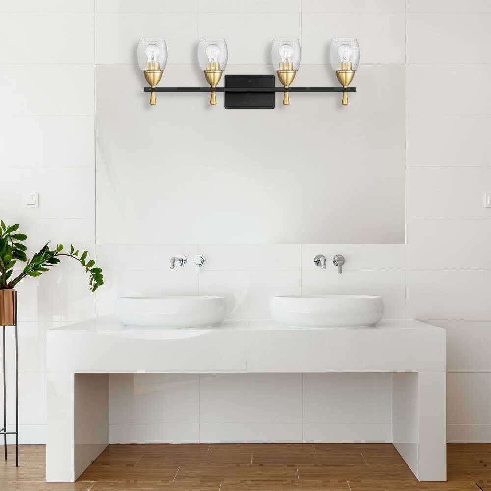 Luminance Sunset Lighting F7534-23 Kelston Four Light Vanity, Clear Seedy Steel Round Glass