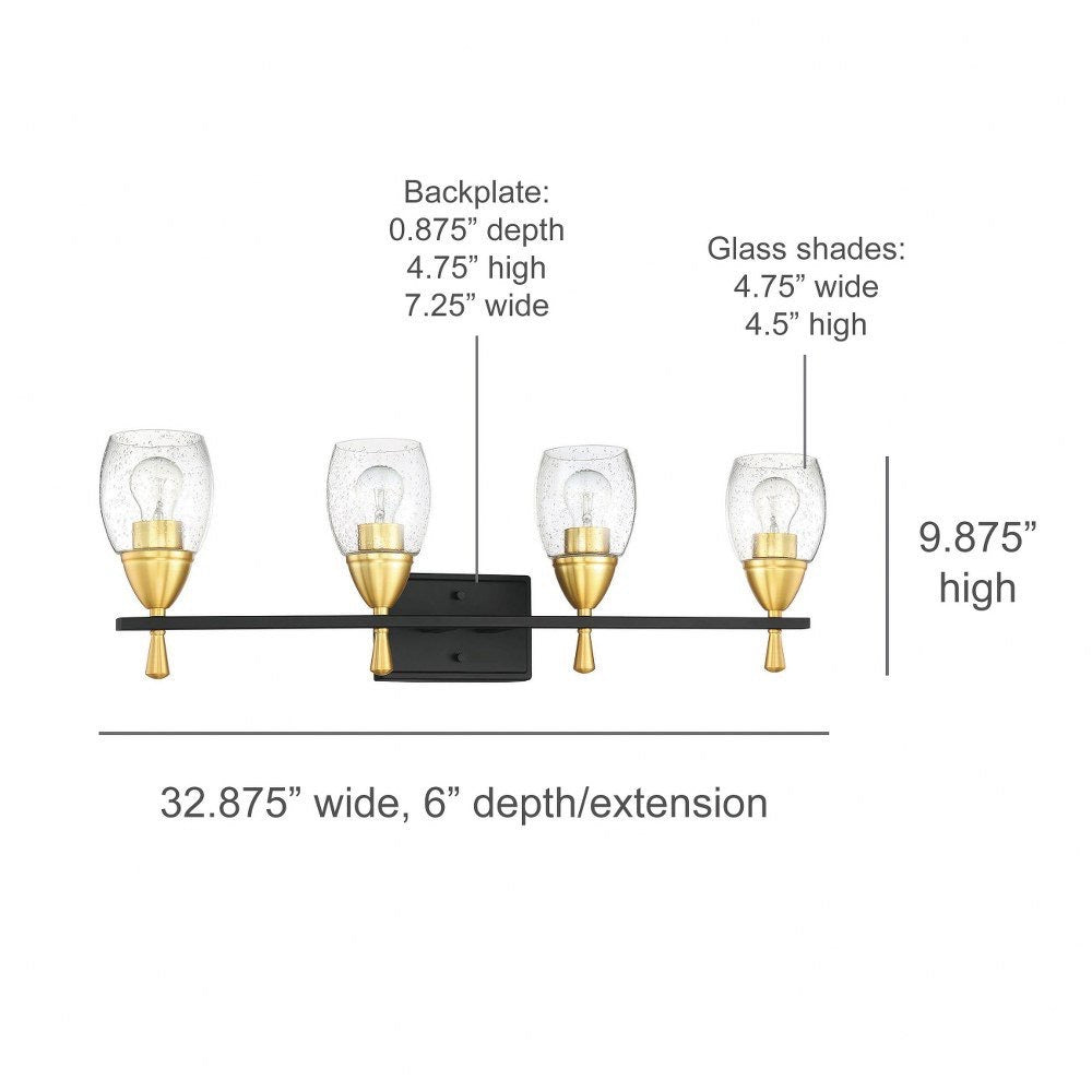 Luminance Sunset Lighting F7534-23 Kelston Four Light Vanity, Clear Seedy Steel Round Glass
