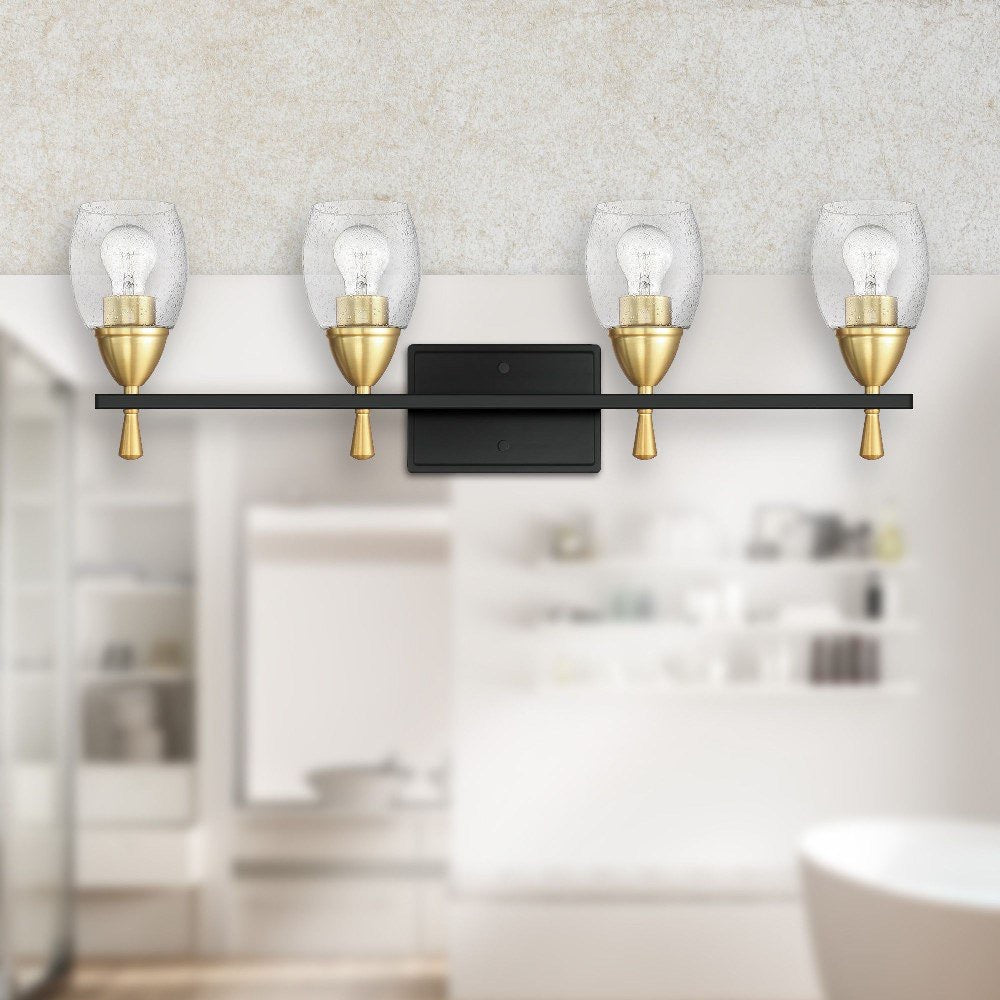 Luminance Sunset Lighting F7534-23 Kelston Four Light Vanity, Clear Seedy Steel Round Glass