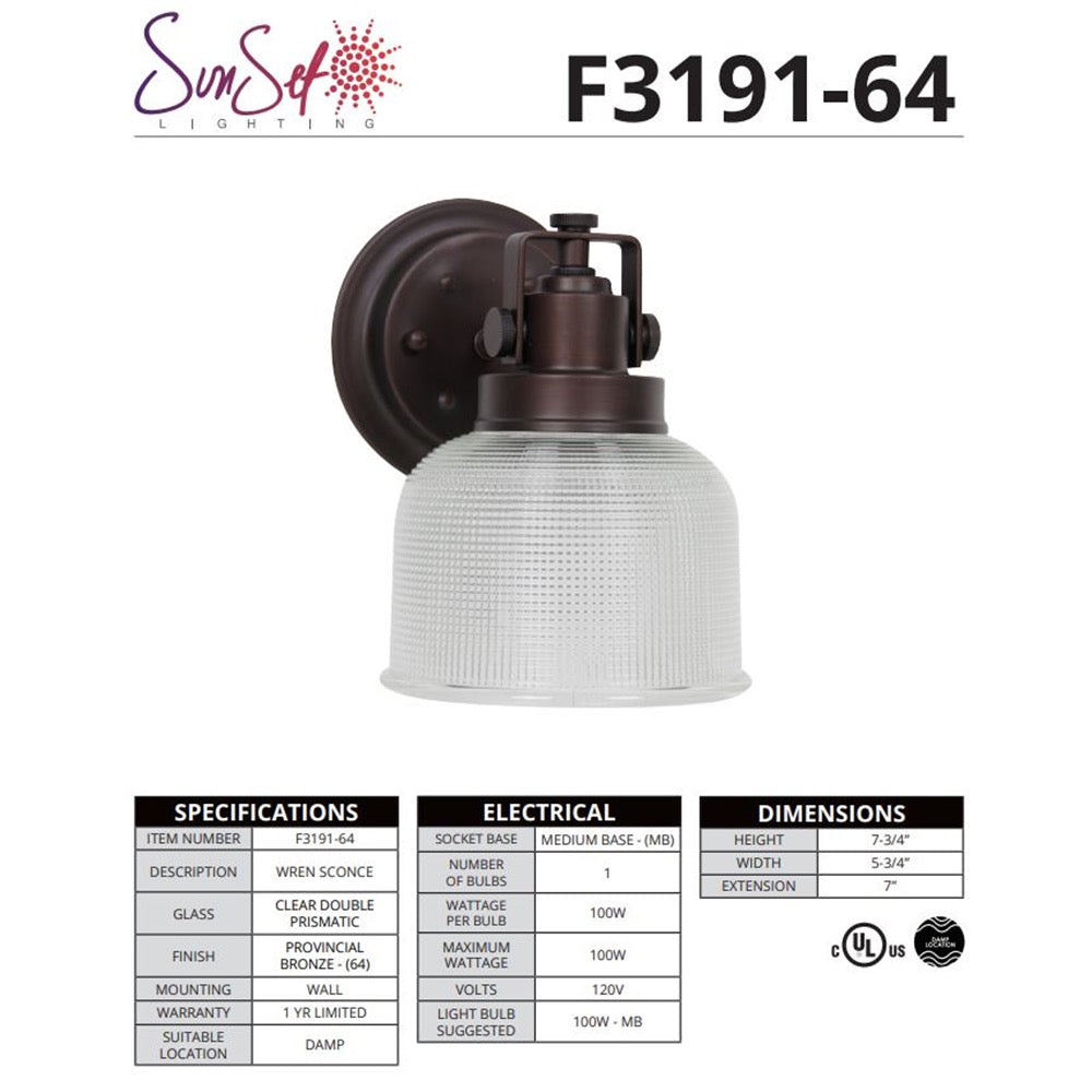 Sunset Lighting 1-Lt 100W Mb Wren Vanity F3191-64