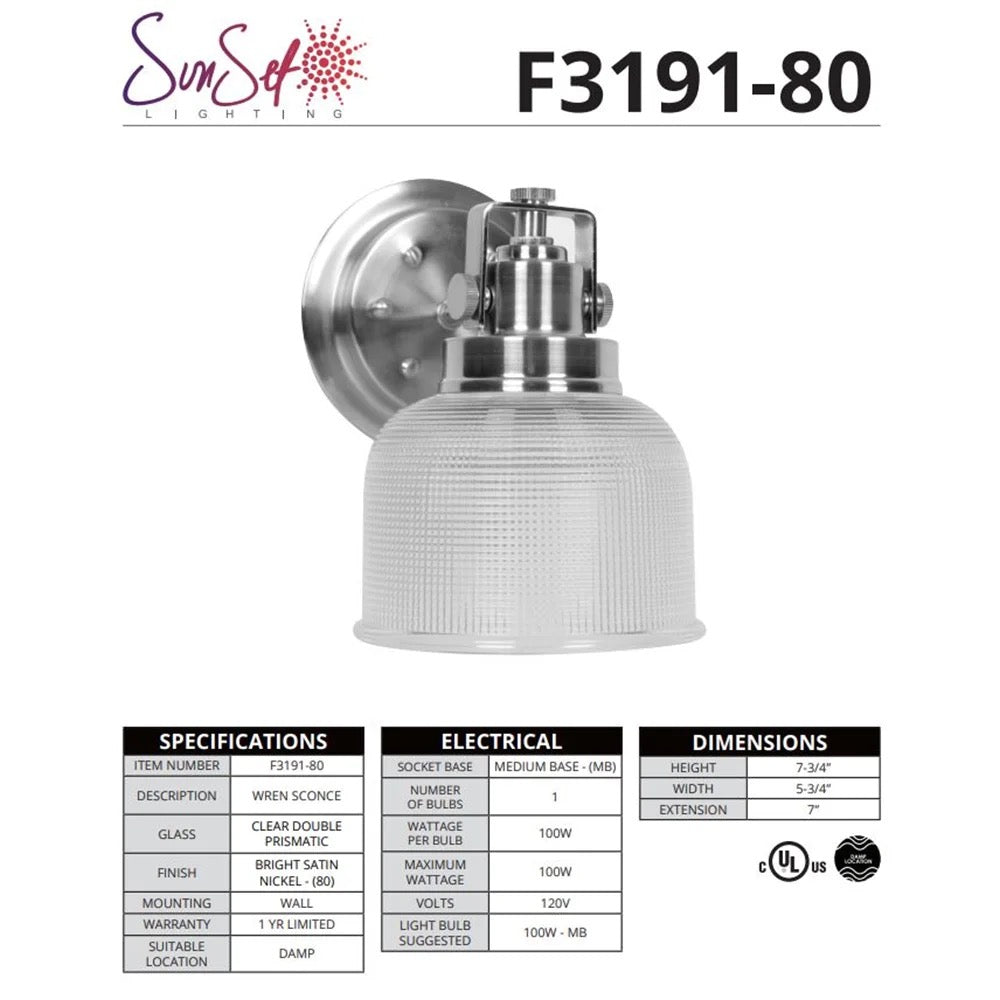 Sunset Lighting1-LT 100W MB Wren Sconce F3191-80